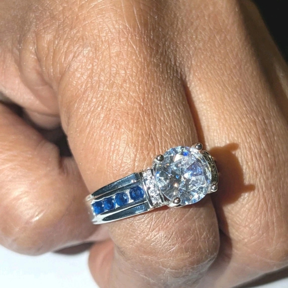 3Ct Round Cut Lab Created Diamond Sapphire Engagement Ring 14K White Gold Plated